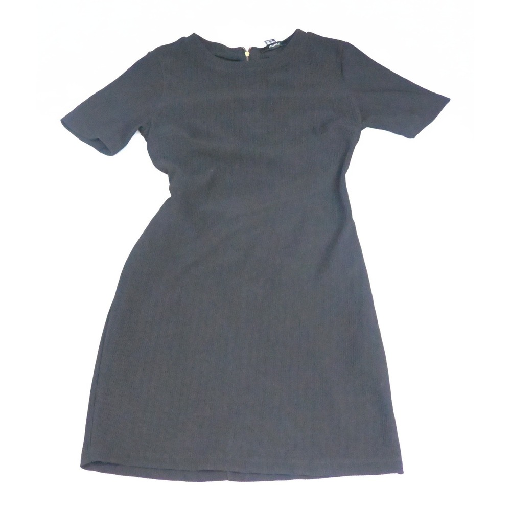 Forever 21 Womens M Black Sheath Dress Cutout Back Exposed Zipper Short Sleeve